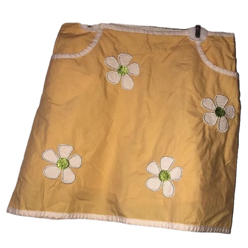 Lands’ End Girls Yellow White Floral Appliqué Skirt/Skort Sz 14 Adj Waist